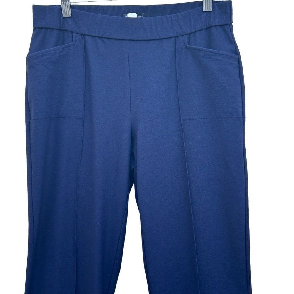 Eileen Fisher Navy Blue Pants Women’s Medium Front Seam Pockets Pull On Stretch